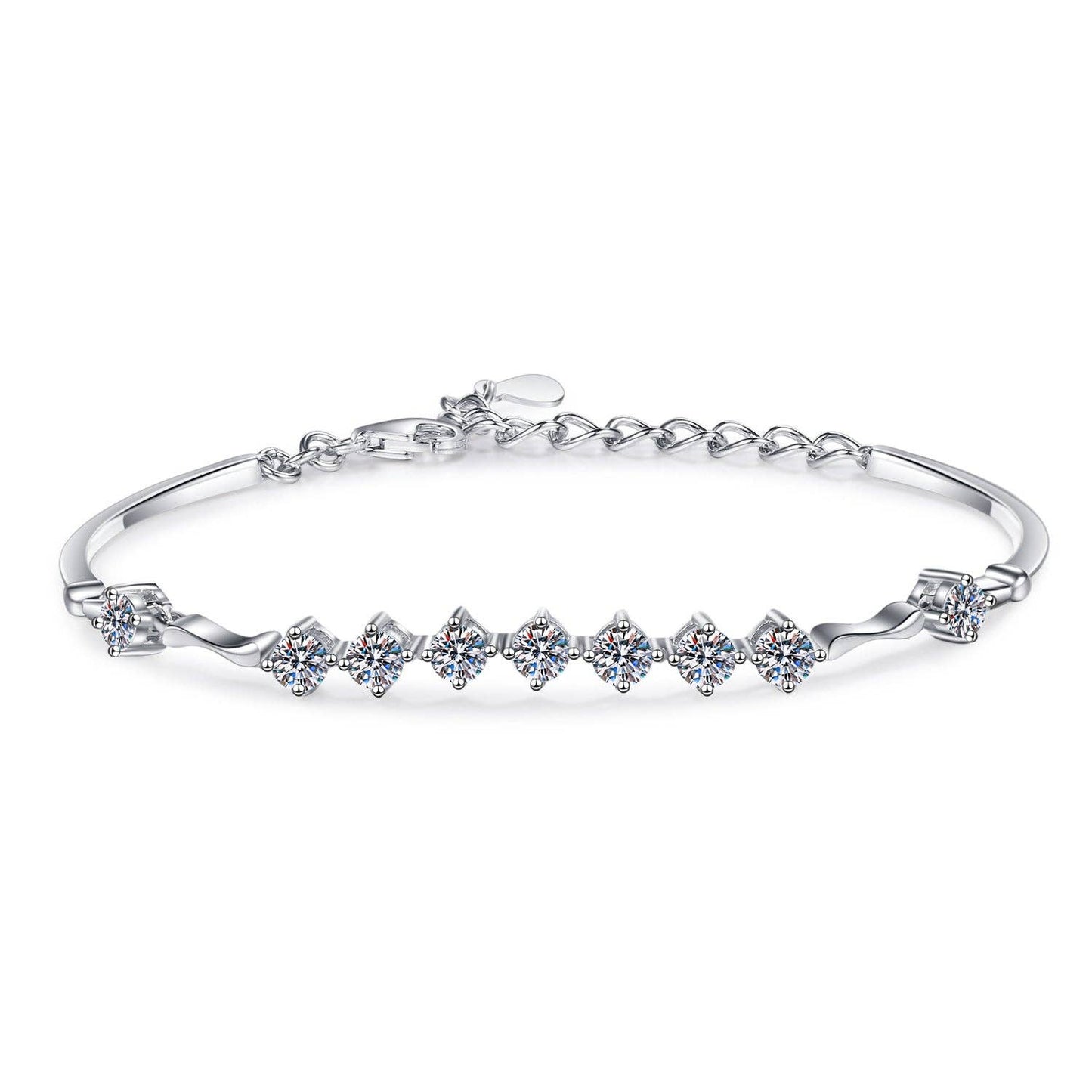 Dainty Four-Prong Moissanite Bracelet in 925 Sterling Silver