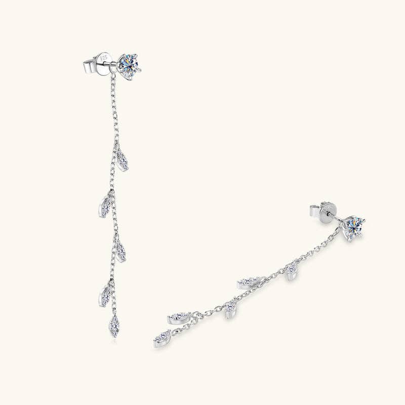 Willow Leaf Moissanite Drop Earrings in 925 Sterling Silver