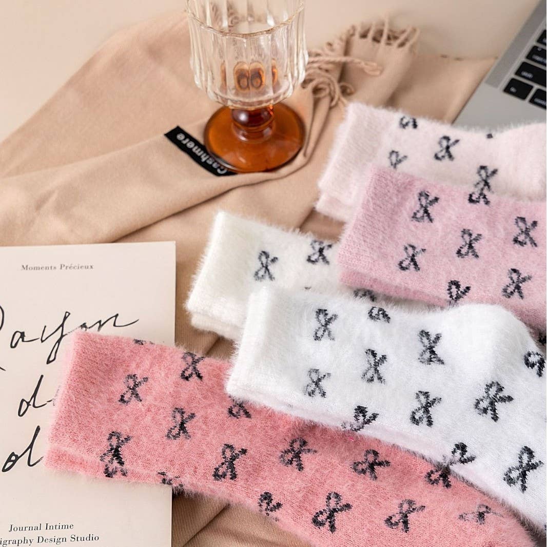 416 Bow Fluffy Home Plush Socks