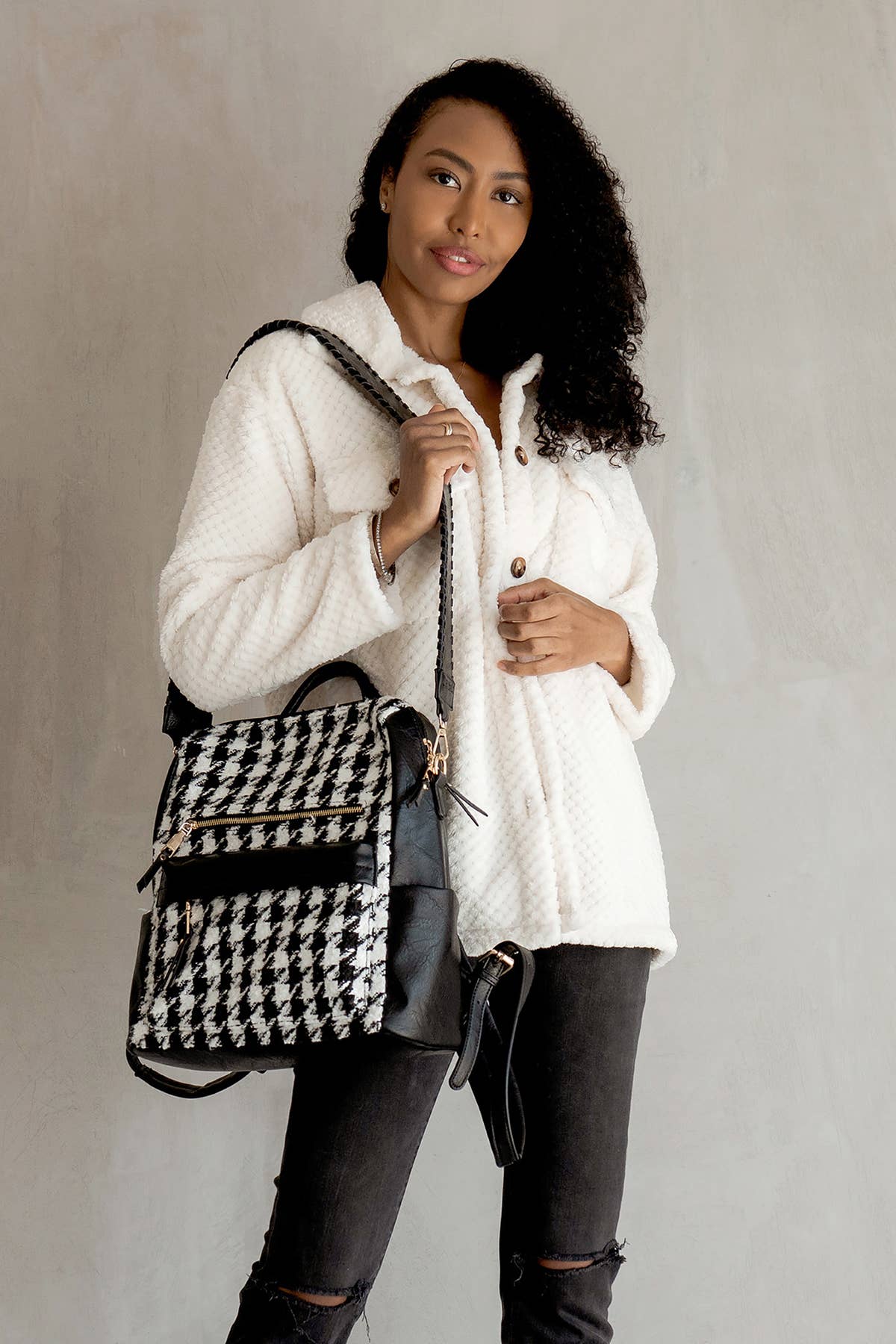BP1993HDST Amelia Houndstooth Backpack w/ Strap