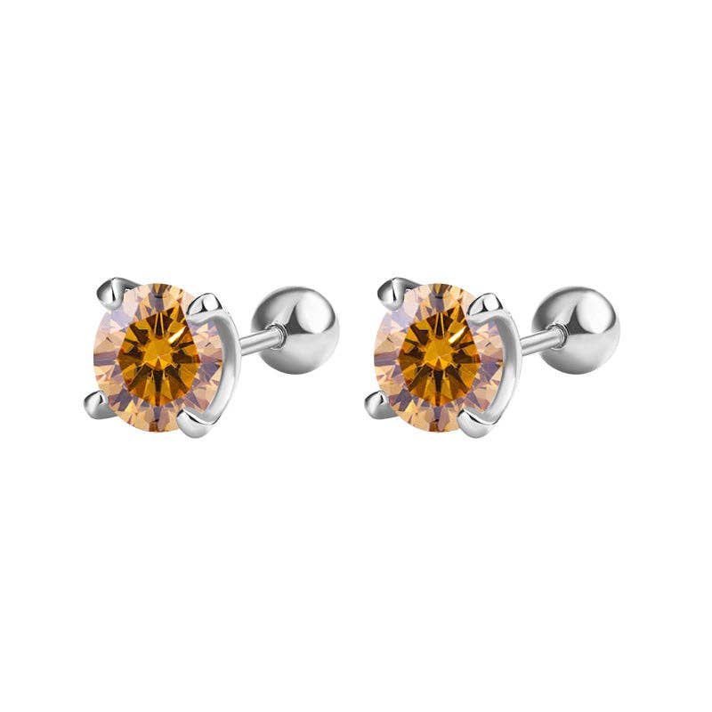 Color Moissanite Ball End Earrings in 925 Sterling Silver