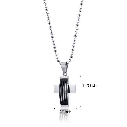 11130 Stainless Steel Black Enamel Finish Modern Cross Necklace