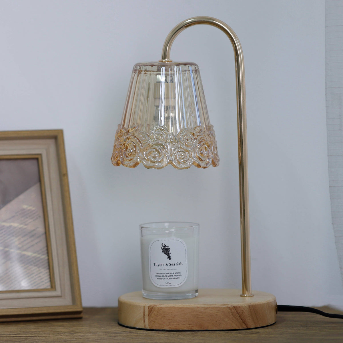 Amber Candle Warmer Lamp + Candle – Light Wood Oval Base