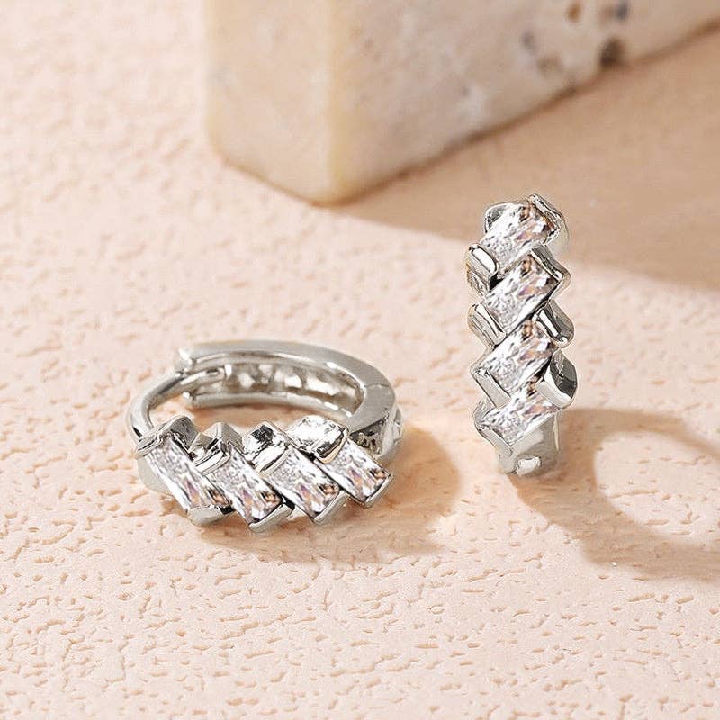 Staggered Baguette Moissanite Hoop Earrings in Solid Copper