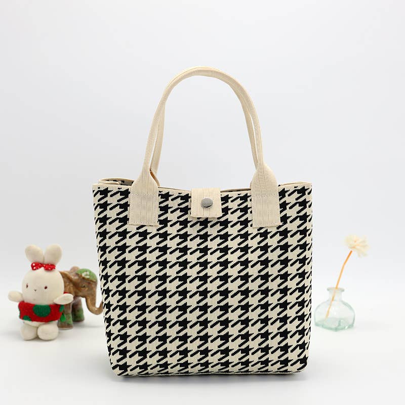 414 Handmade Houndstooth Tote Bag Casual Canvas Bag
