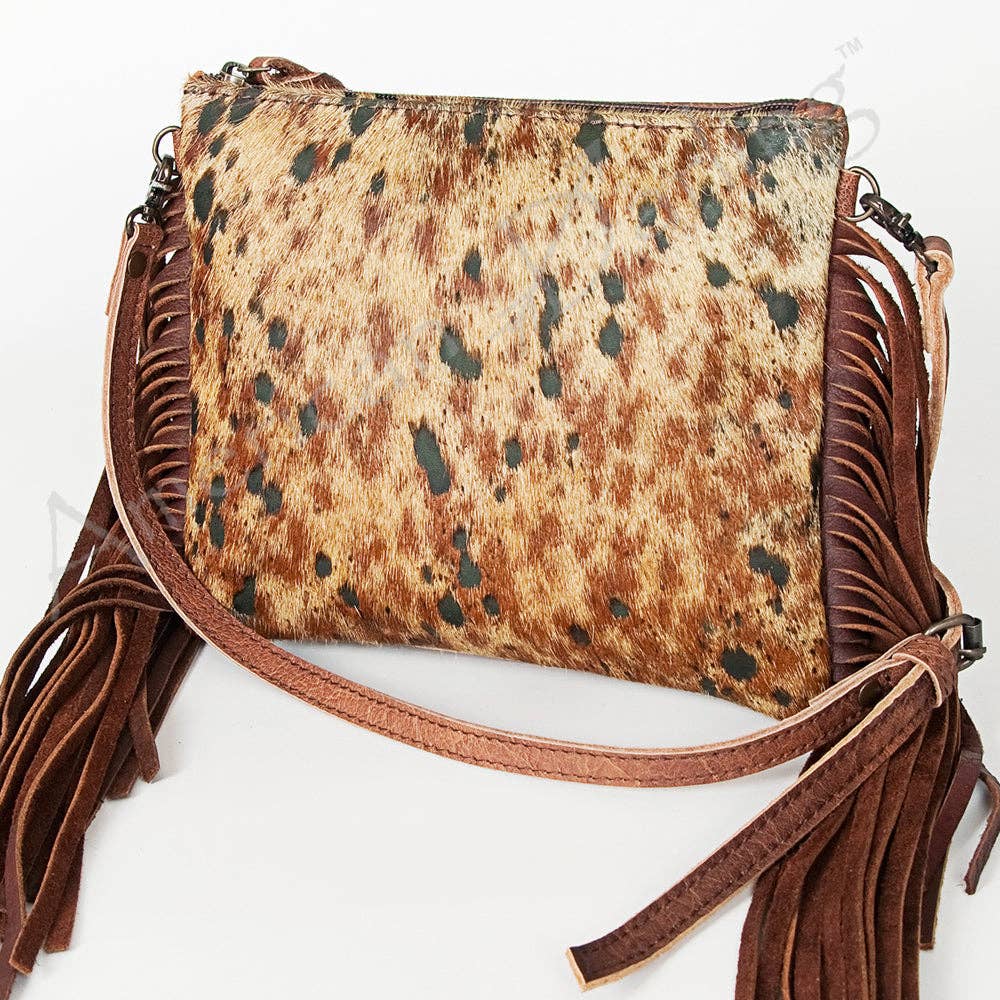 ADBG109 American Darling Hair-On Cowhide Leather Western Crossbody Bag with Fringes