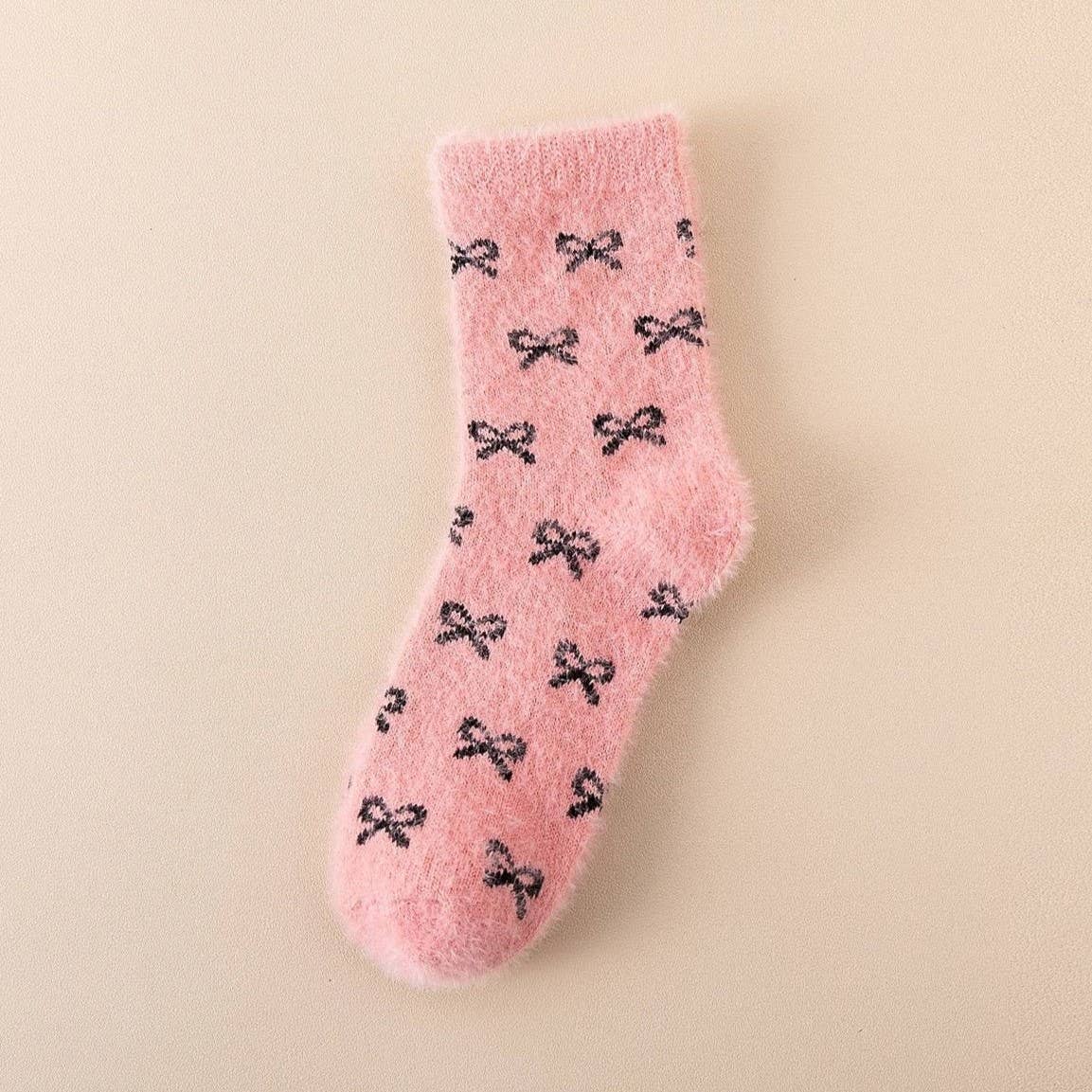 416 Bow Fluffy Home Plush Socks