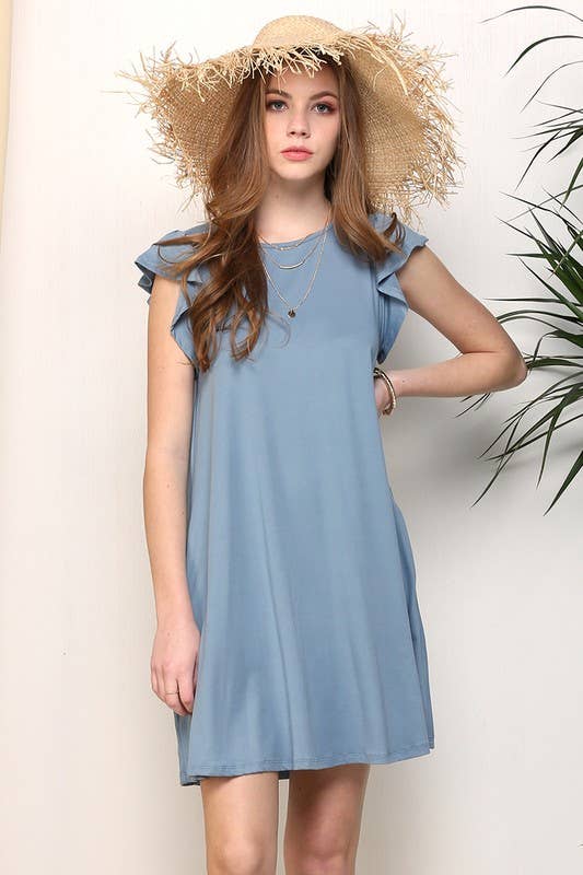 CWDSD10369_RUFFLE DETAILED PRINCESS SEAM DRESS