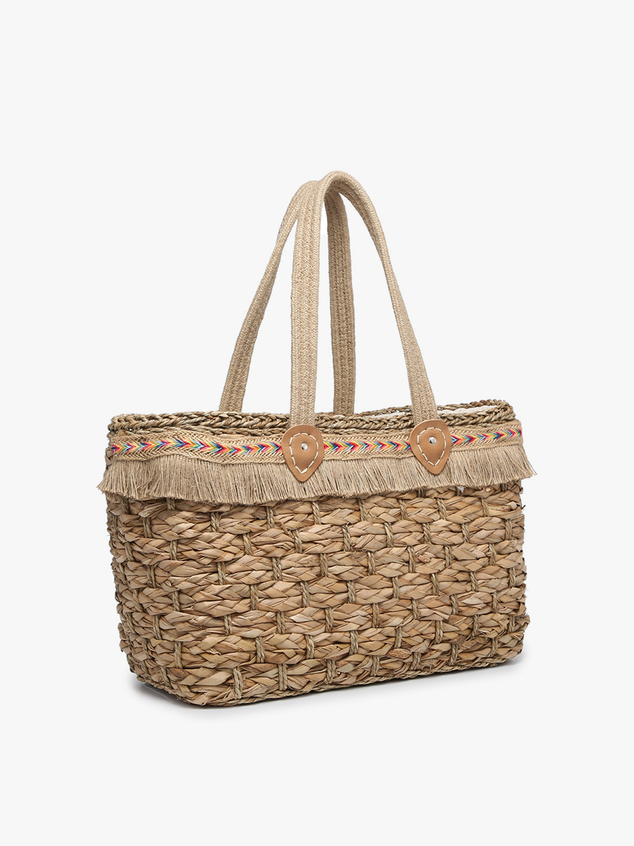 R2095 Marlee Seagrass Tote w/ Fringe & Woven Handles