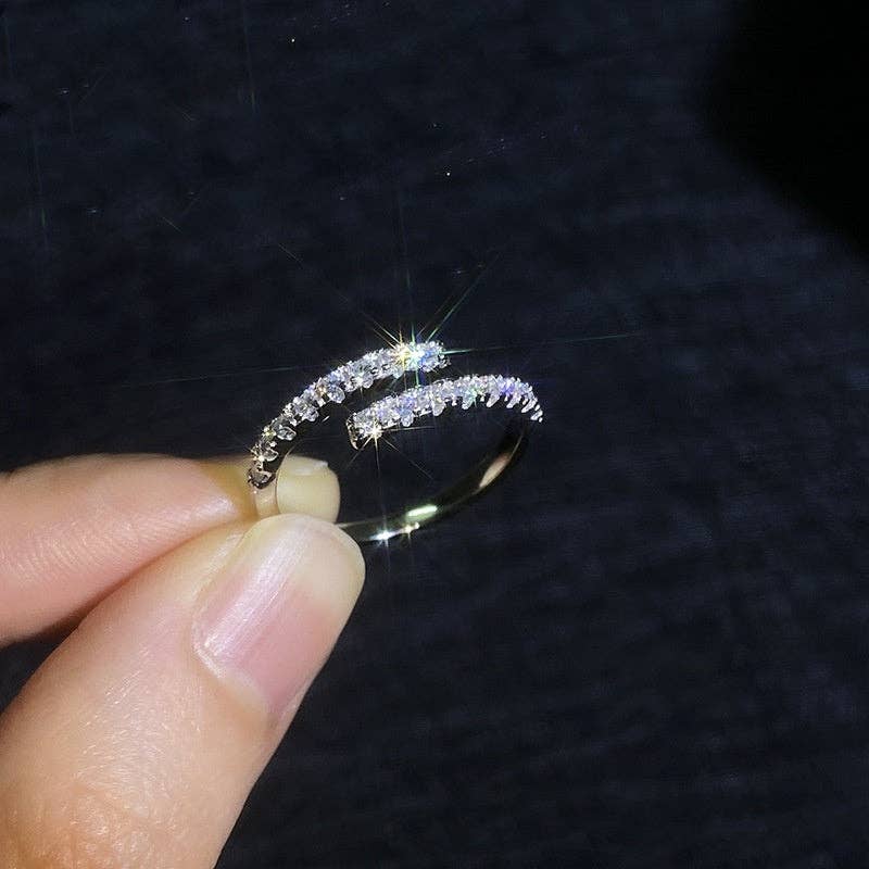 Moissanite Pavé Spiral Bypass Ring in 925 Sterling Silver