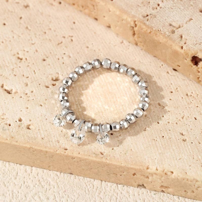 Triple Moissanite Dangle Beaded Ring in 925 Sterling Silver