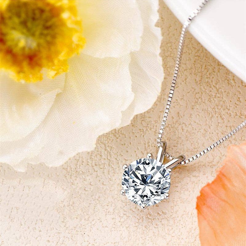 Solitaire Moissanite Pendant Necklace in 925 Sterling Silver
