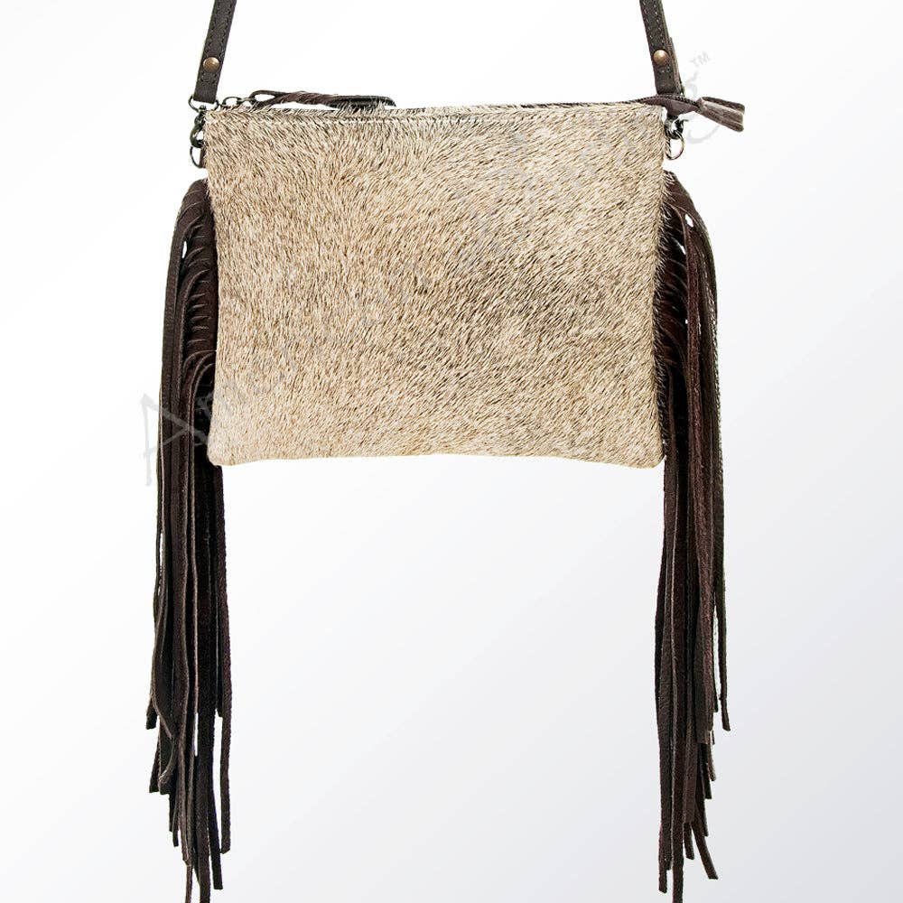 ADBG109 American Darling Hair-On Cowhide Leather Western Crossbody Bag with Fringes