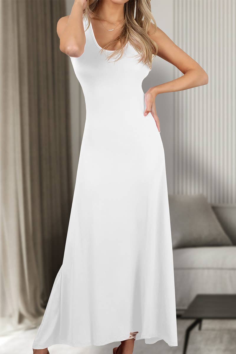 AWDMD281_SLEEVELESS VEST SOLID COLOR KNITTED LONG DRESS