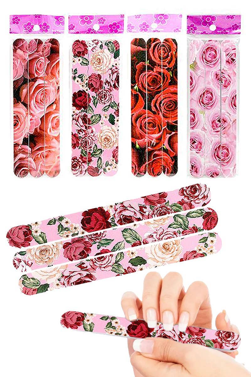 Rose Floral Nail Grit Files - 3 Pcs Pack