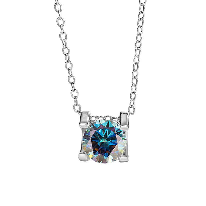 Round Color Moissanite Charm Necklace in 925 Sterling Silver