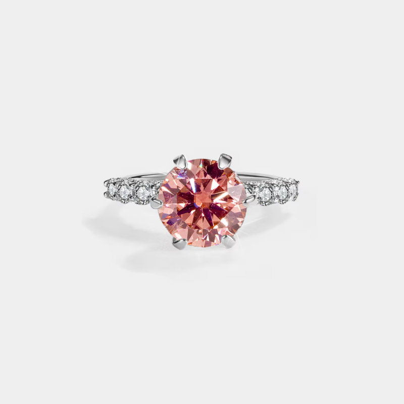 Color Moissanite Pave Engagement Ring in 925 Sterling Silver