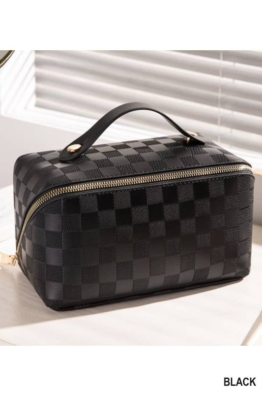 Vegan Leather Checkered Makeup Bag