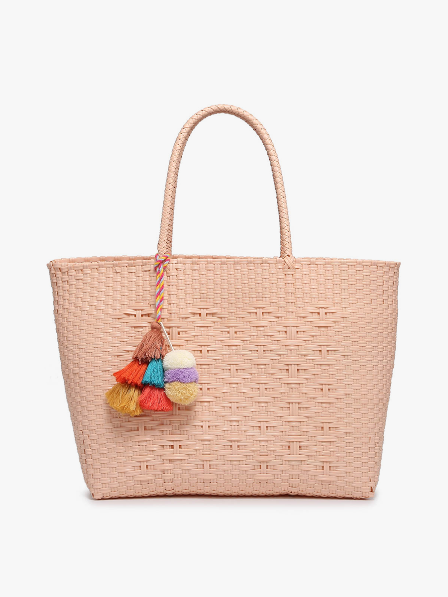 M2068 Shelby Large Handwoven Tote w/ Pom-Poms