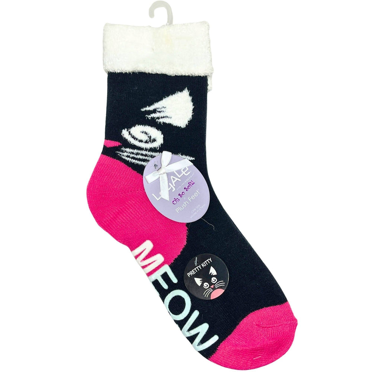 Legale 1 Pair Plush Duo-Layer Kitty Grip Socks Black
