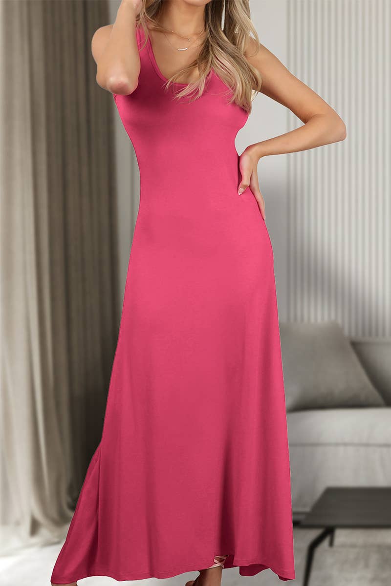 AWDMD281_SLEEVELESS VEST SOLID COLOR KNITTED LONG DRESS