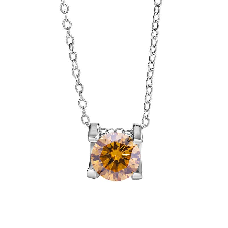 Round Color Moissanite Charm Necklace in 925 Sterling Silver