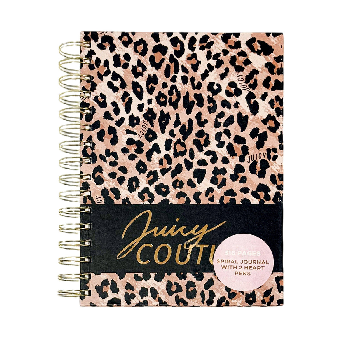 Juicy Couture Cheetah Print Spiral Notebook with Gold Foil, 2 Heart Pens, Lined Pages, Fashion Journal, 5.8 x 8.3 in