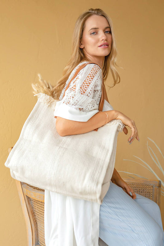 M2091 Madison Handwoven Fringe Tote – Woven Cotton Bag