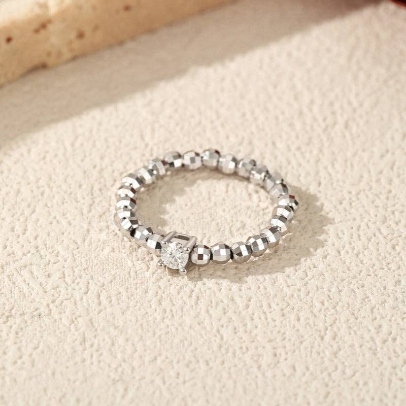 Moissanite Round Solitaire Bead Ring in 925 Sterling Silver