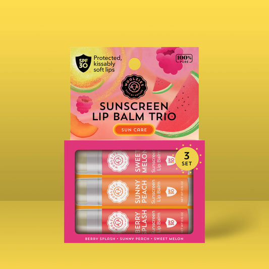 SPF Sunscreen Lip Balm Trio Sweet Melon, Sunny Peach, Berry