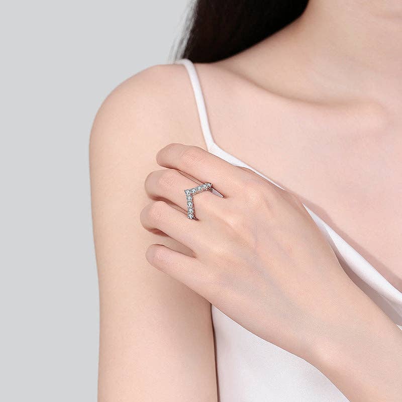 Moissanite Pave V-Shape Chevron Ring in 925 Sterling Silver