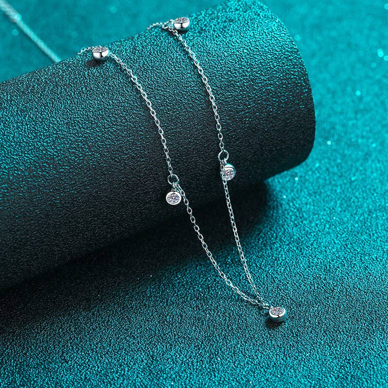 Round Moissanite Station Necklace in 925 Sterling Silver