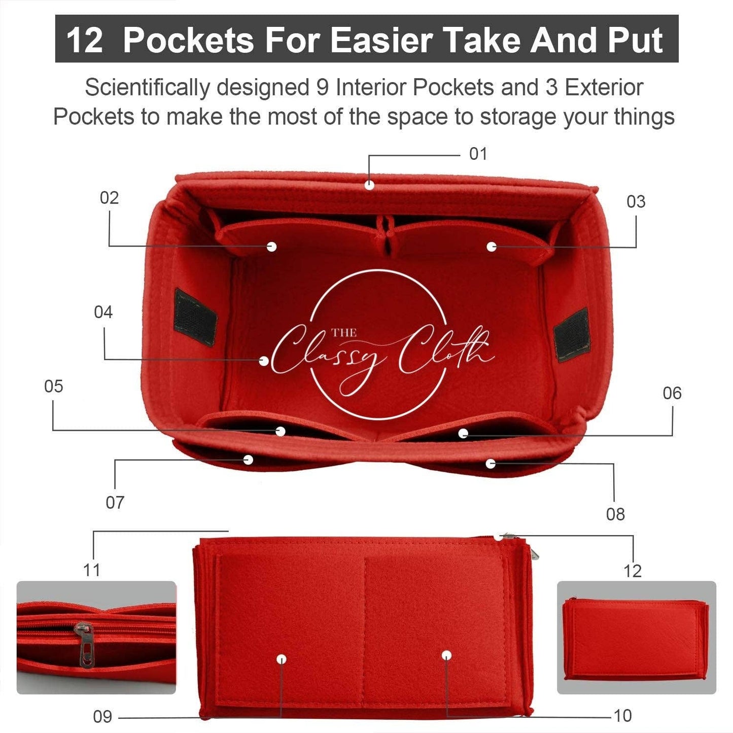 Tote Bag Purse Organizer Insert - Red RTS
