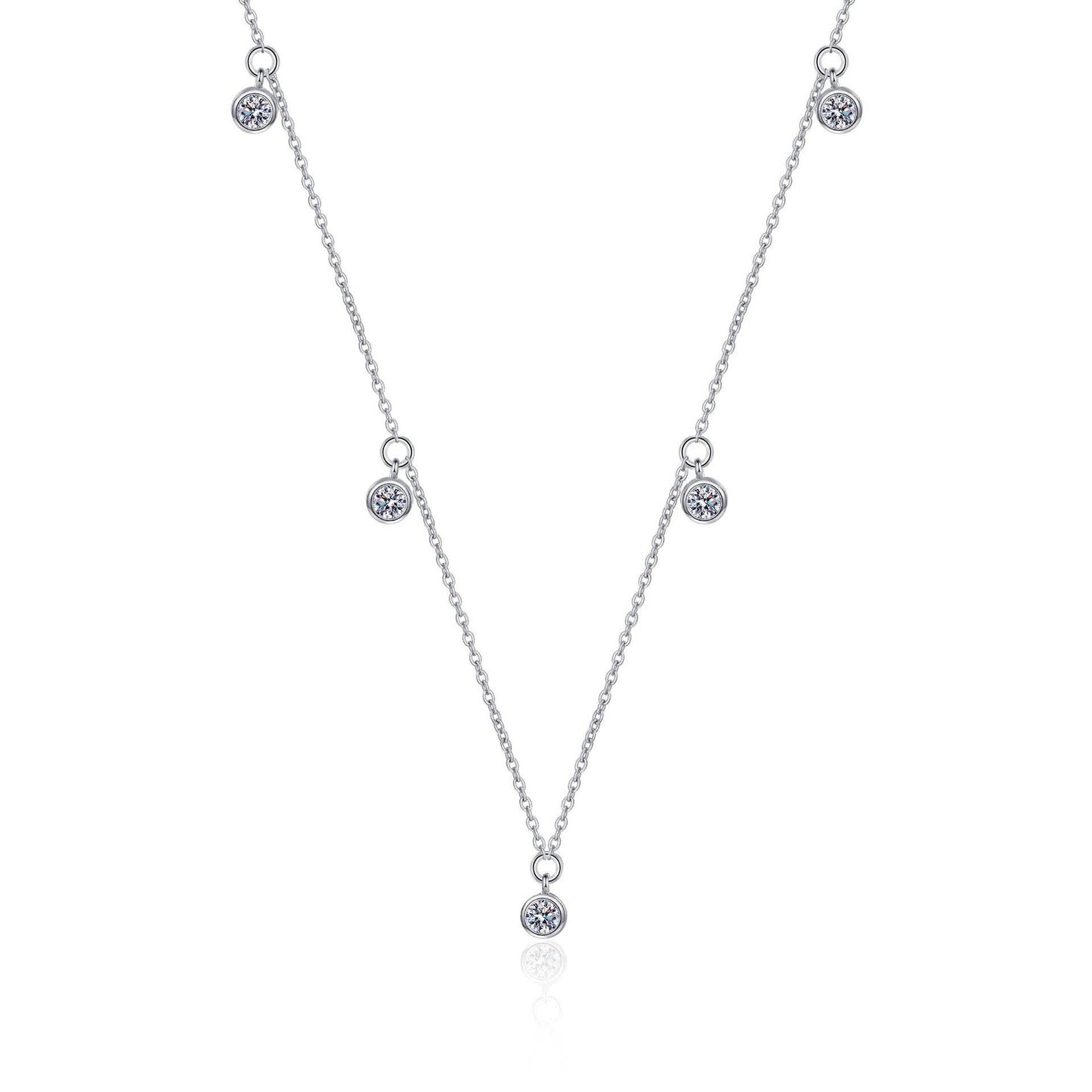 Round Moissanite Station Necklace in 925 Sterling Silver