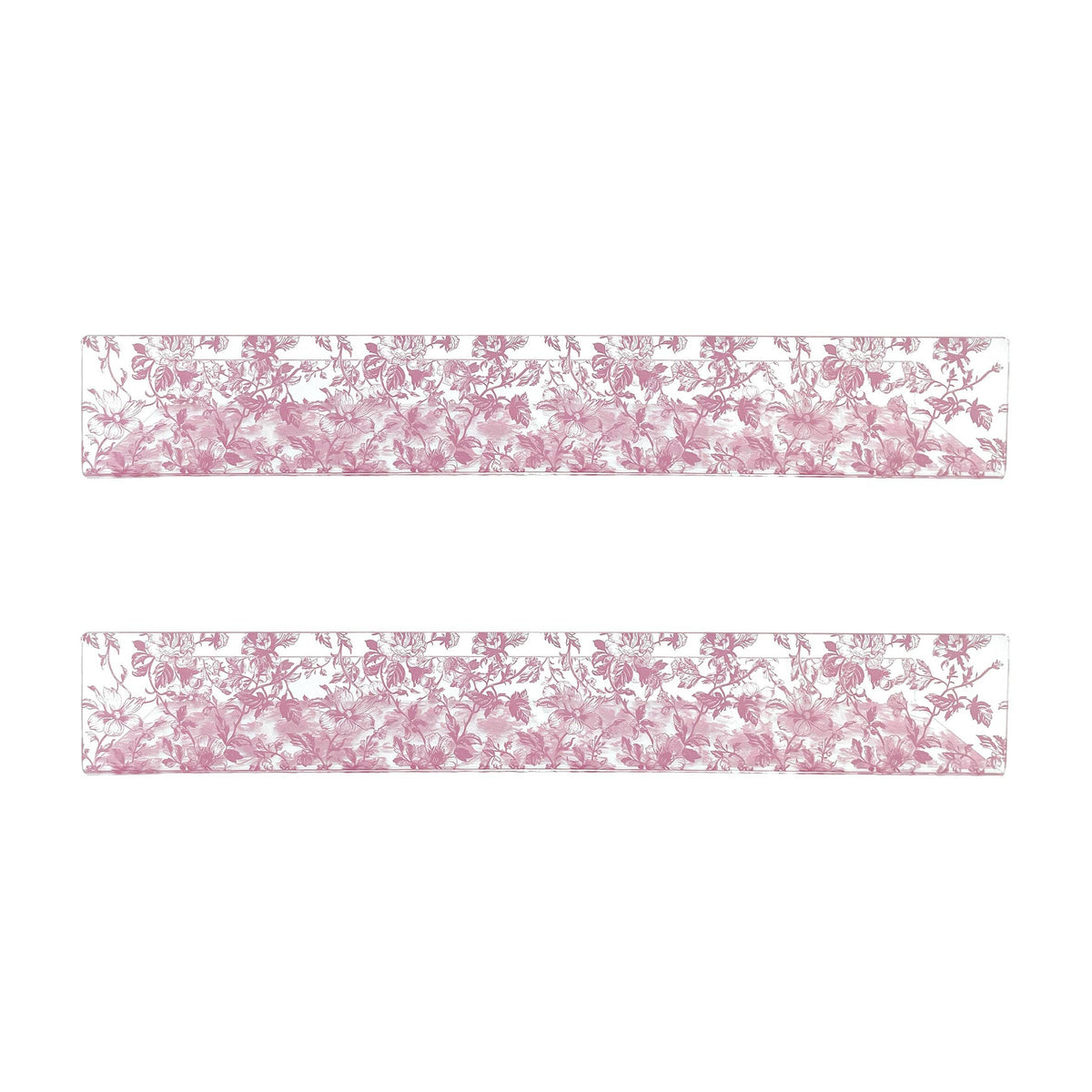 20” Pink Toile Acrylic Floating Wall Shelves, Set of 2 – Decorative Wall Mounted Display Shelves for Nursery, Bedroom, Bathroom & Home Decor