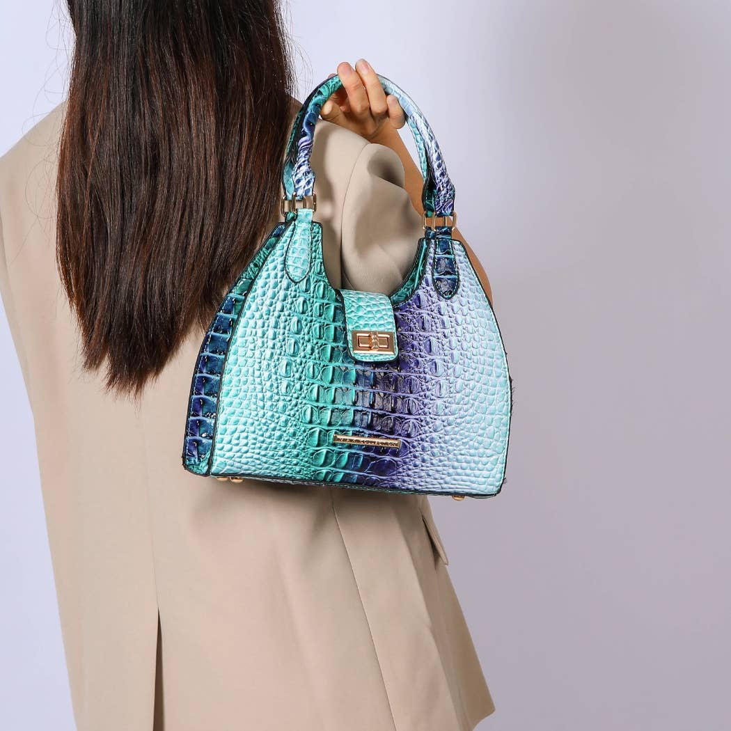 MKF Ava Gradient Rainbow Faux Crocodile Embossed Tote Bag