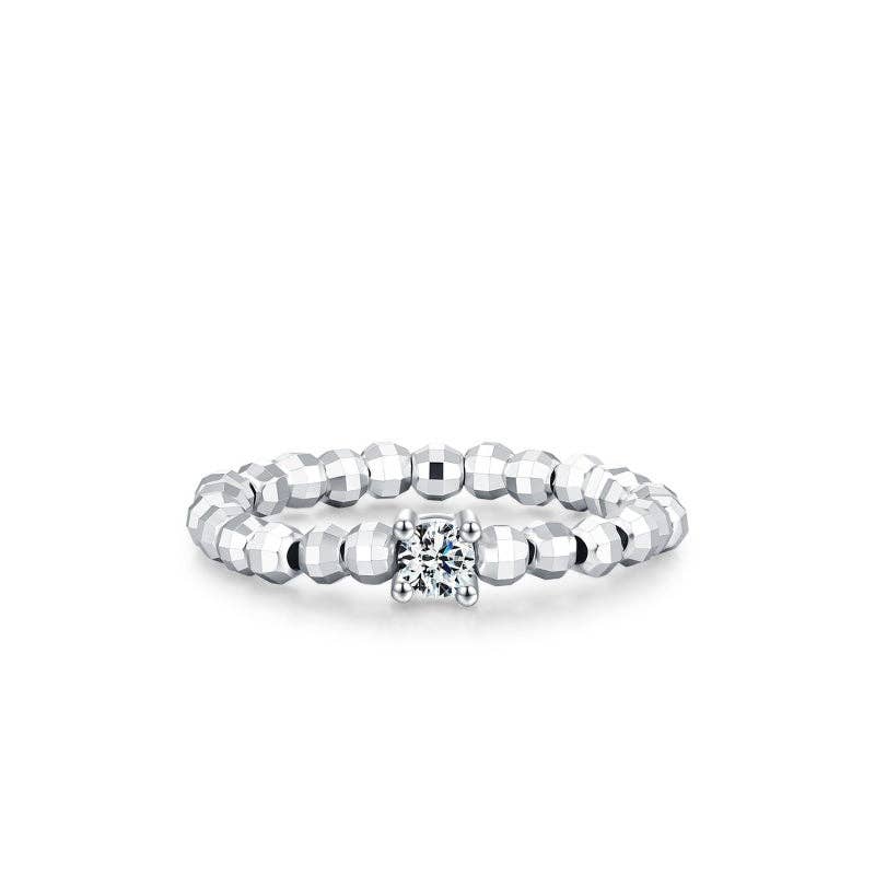 Moissanite Round Solitaire Bead Ring in 925 Sterling Silver