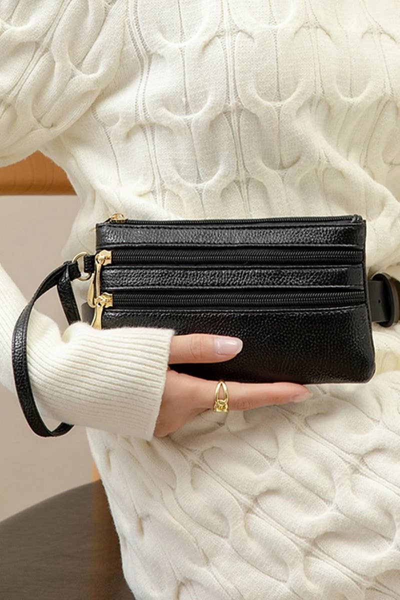 Vegan Leather Triple Zipper Wrist Wallet Clutch