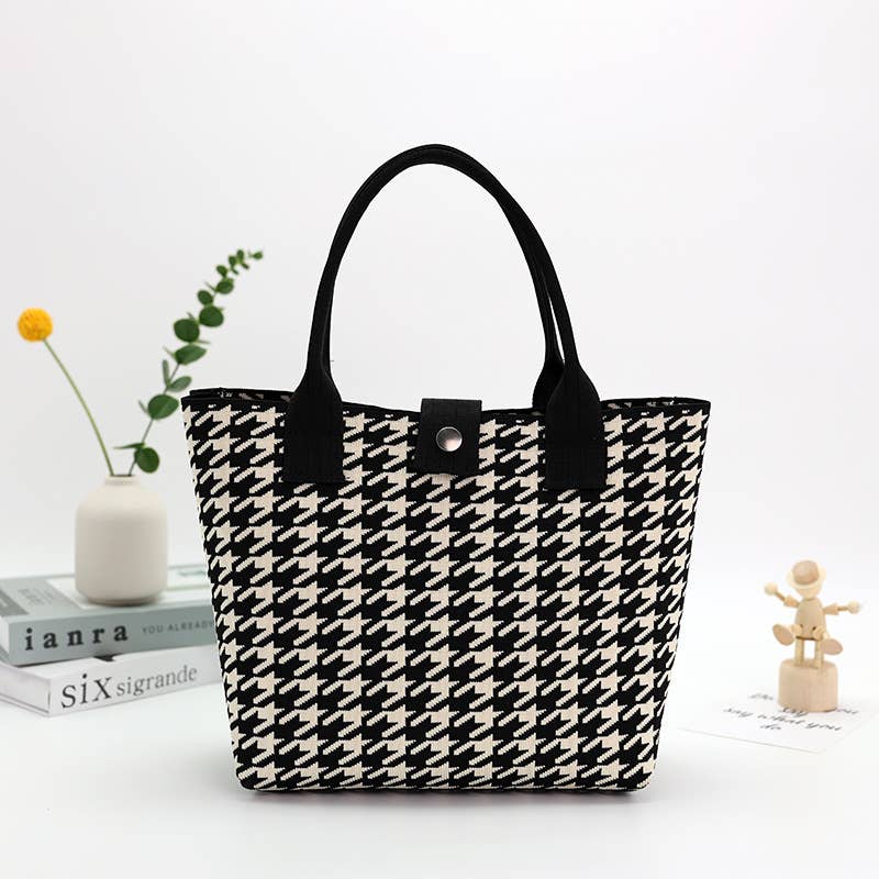 414 Handmade Houndstooth Tote Bag Casual Canvas Bag