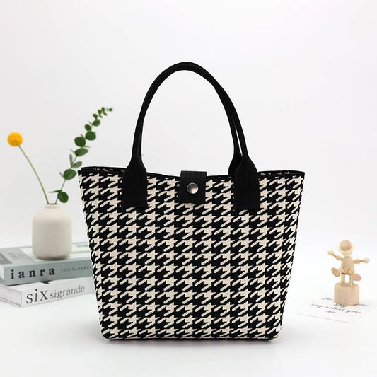 414 Handmade Houndstooth Tote Bag Casual Canvas Bag