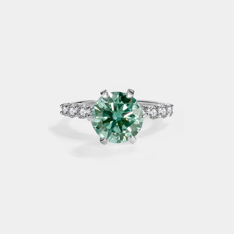 Color Moissanite Pave Engagement Ring in 925 Sterling Silver