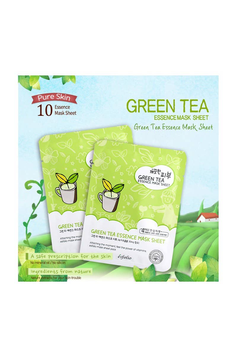 2835 Esfolio ESMPPUGR Green Tea Essence Facial Mask Sheet