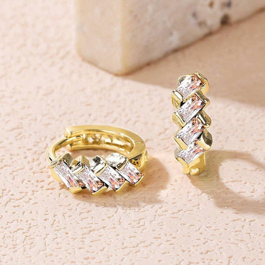 Staggered Baguette Moissanite Hoop Earrings in Solid Copper