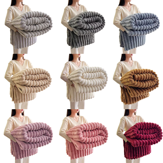 Stripe Fleece Throw – Ultra Plush Ribbed Blanket with 1.6" Wide Channel Texture