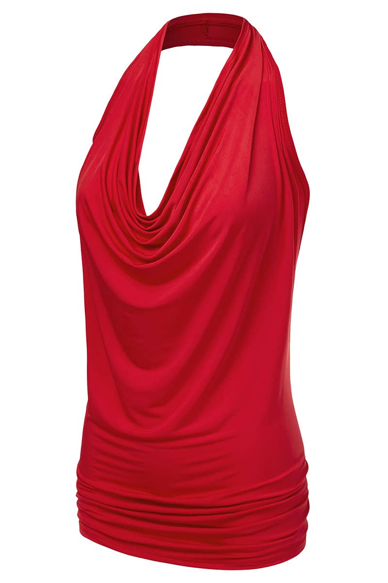 AWTHT028-P_Halter Neck Draped Front Open Back Top