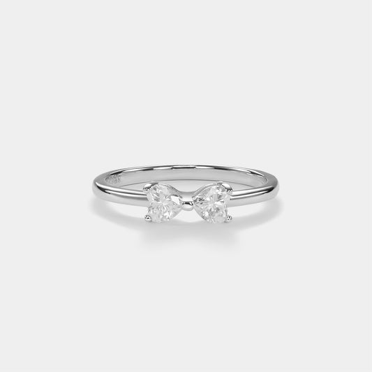 Heart Moissanite Bow Engagement Ring in 925 Sterling Silver