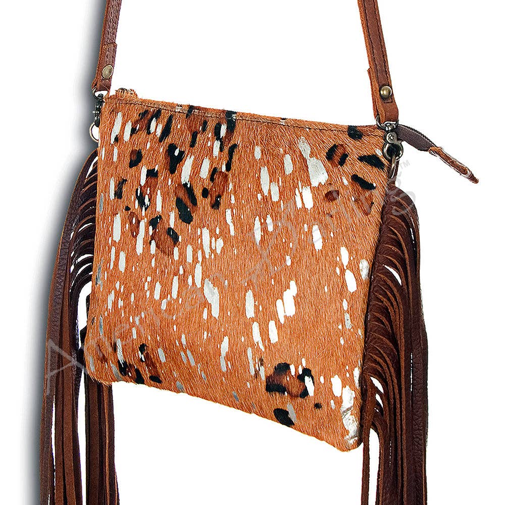 ADBG109 American Darling Hair-On Cowhide Leather Western Crossbody Bag with Fringes