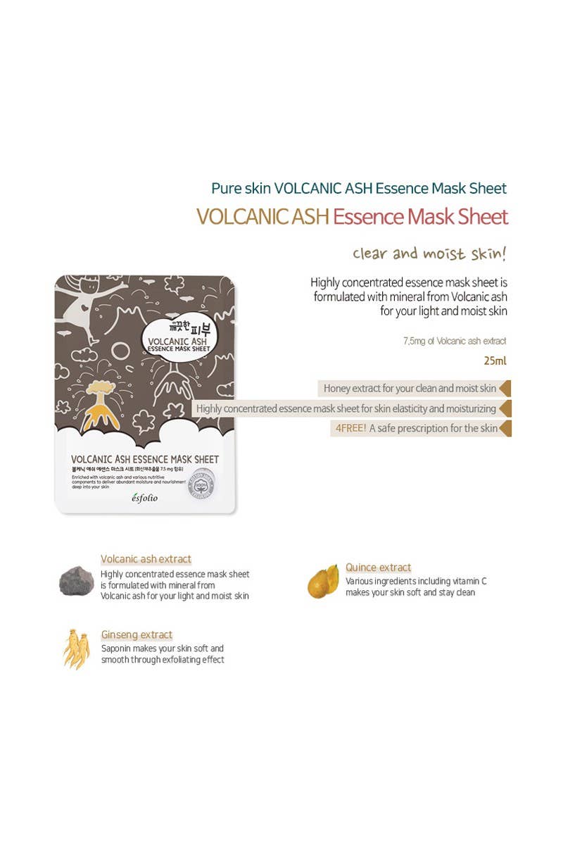 2839 Esfolio ESMPPUVA Volcanic Ash Essence Facial Mask Sheet