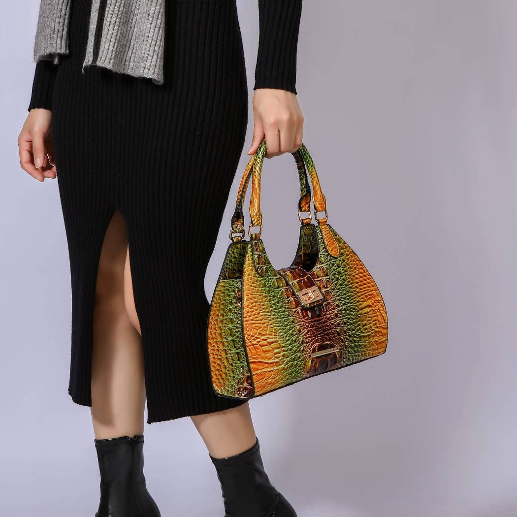 MKF Ava Gradient Rainbow Faux Crocodile Embossed Tote Bag