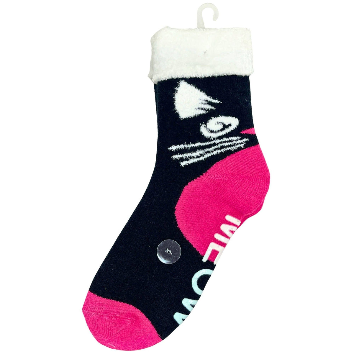 Legale 1 Pair Plush Duo-Layer Kitty Grip Socks Black